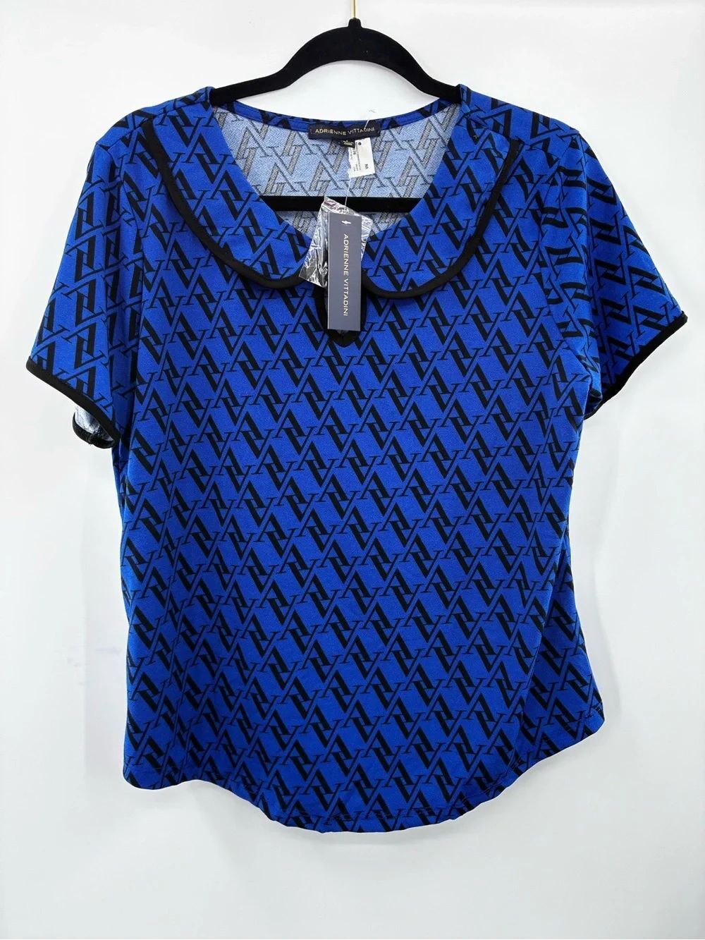 Adrienne Vittadini Blue Patterned Short Sleeve Top NwT size large